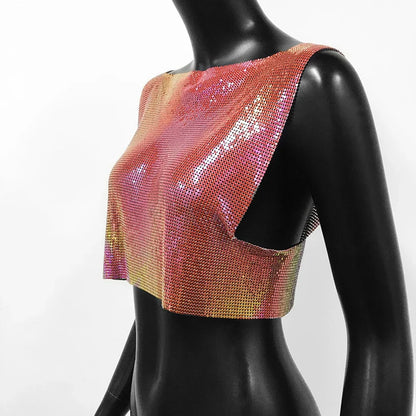 Sexy Metal Sequin Tank Top For Women y2k Summer Beach Backless Crop Top Rave Festival Club Outfits Camisole