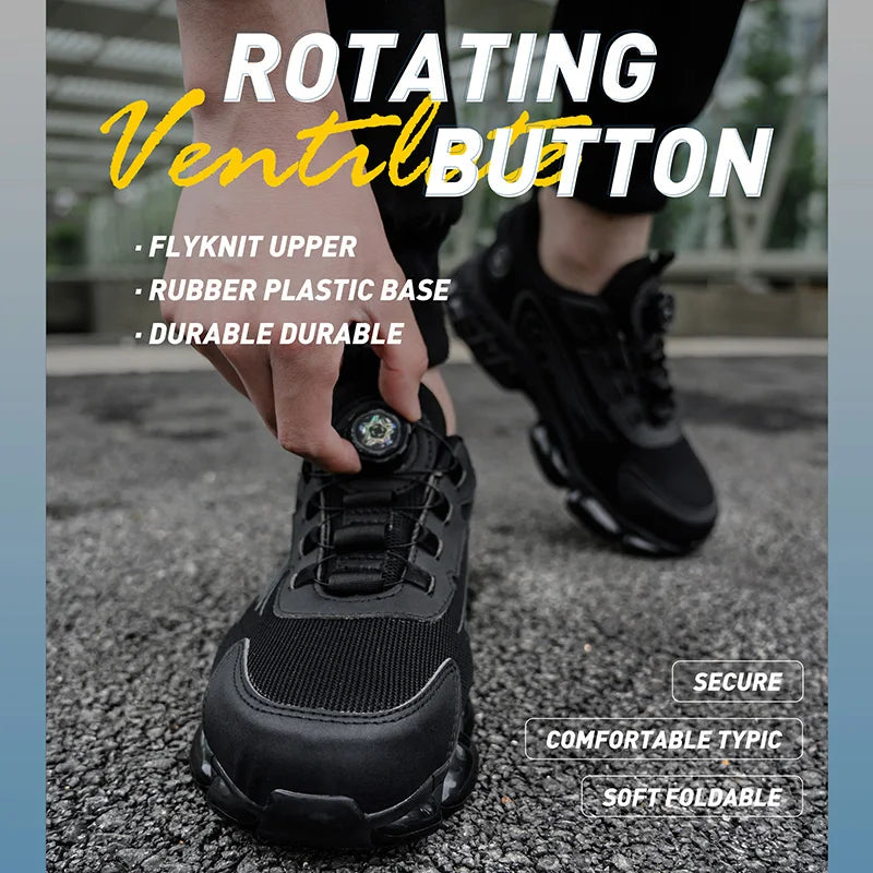 Steel Toe Protection Safety Shoes Men Rotating Button Work Safety Shoes for Men Anti-smash Anti Puncture Work Shoes Sneakers