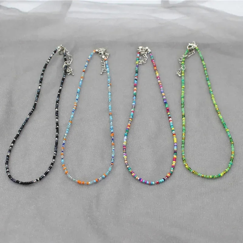 Handmade Rainbow Seed Beads Simple Choker Necklace Candy Color Neck Chain Women's Wild Sweet Colorful Collar Jewelry