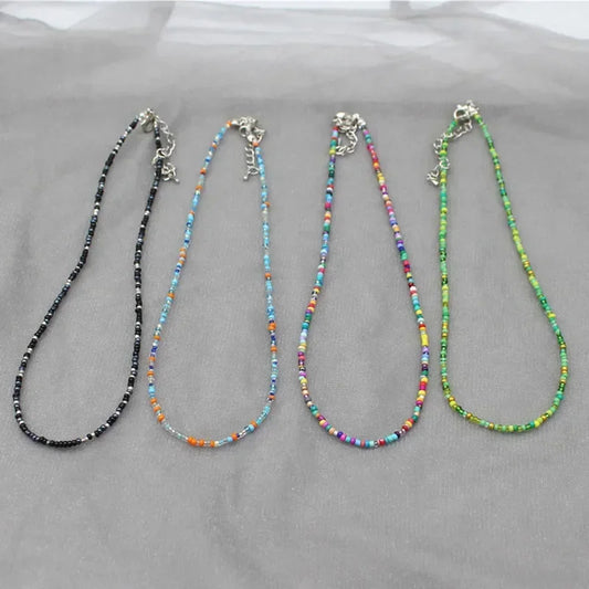 Handmade Rainbow Seed Beads Simple Choker Necklace Candy Color Neck Chain Women's Wild Sweet Colorful Collar Jewelry