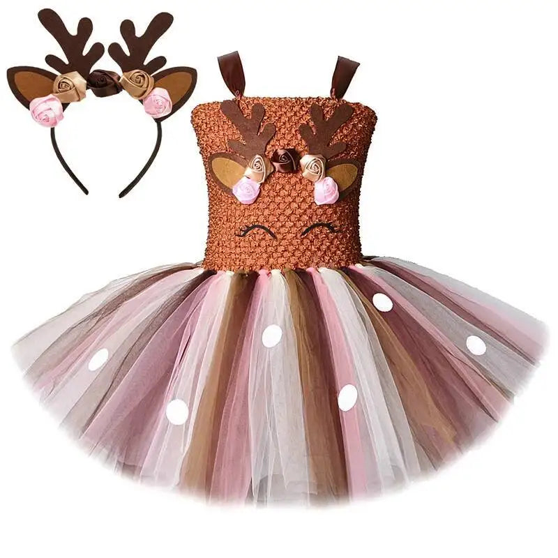 Christmas Deer Costume for Baby Girls Tutu Dress Reindeer Kids Animal Birthday Outfit Children Halloween Costumes Girl Clothes