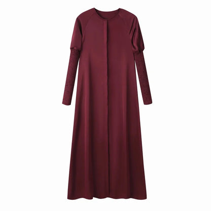 woman clothing satin dress button down design smocking sleeve maxi dress ( Ship out in 1 day)