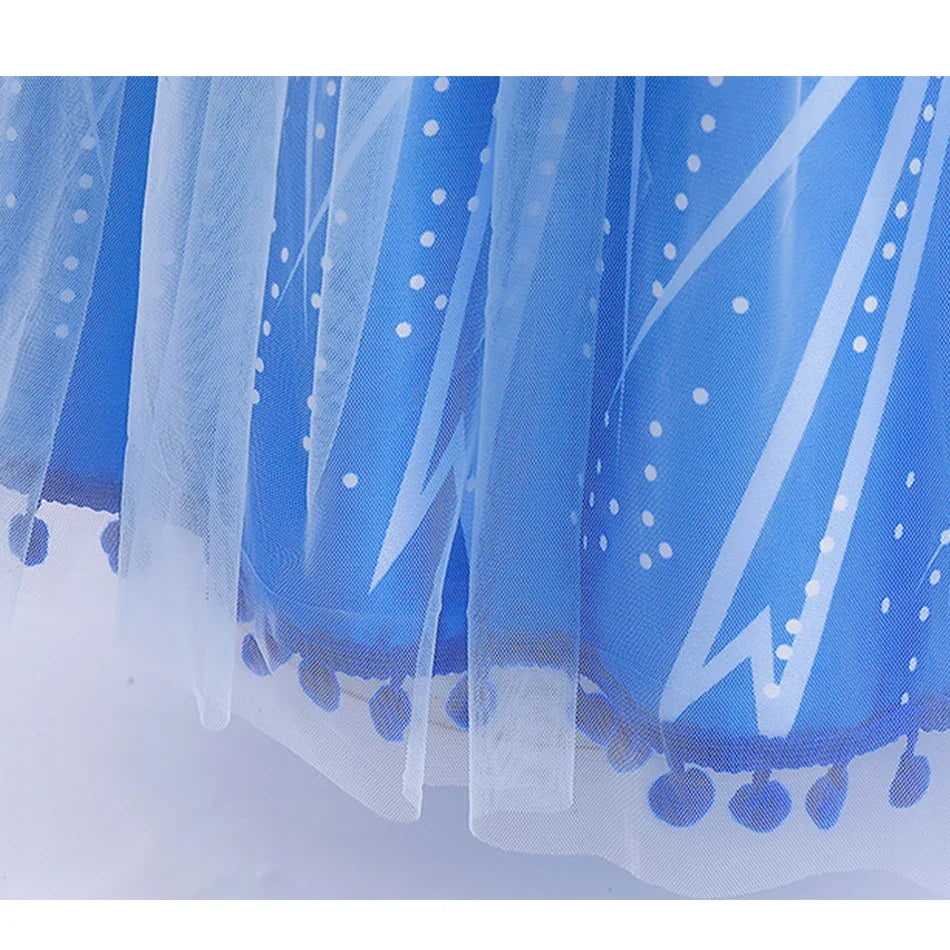 Halloween Girls Elsa Dress With Floor Length Cloak Child Long Sleeve Print Princess Frocks Kids Carnival Party Elegant Gown
