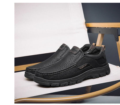 Men's Casual Loafers Handmade Breathable Leather Shoes with Thick Rubber Sole Comfortable Footwear Classic Hand Sewn Seams