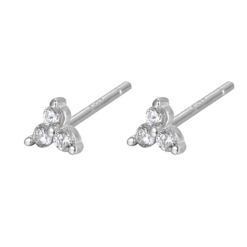 925 Sterling Silver Romantic Color Zircon Three-petal Flower Stud Earrings for Women Fashion Huggies Piercing Jewelry