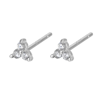 925 Sterling Silver Romantic Color Zircon Three-petal Flower Stud Earrings for Women Fashion Huggies Piercing Jewelry