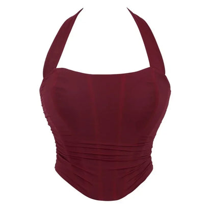 Corset Halter Crop Top Women Camisole Short Cropped Tank Tops Summer Sexy Elegant Nightclub Evening Party Female Clothes