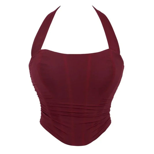 Corset Halter Crop Top Women Camisole Short Cropped Tank Tops Summer Sexy Elegant Nightclub Evening Party Female Clothes