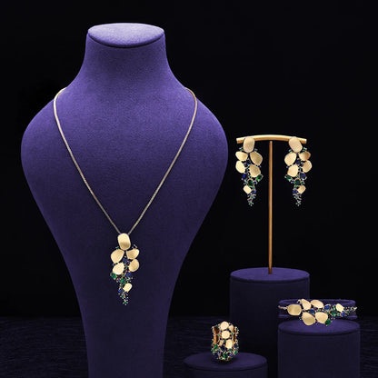 Trendy Link Chain Pendant Necklace Earring Set Gold Plated Cubic Zirconia Jewelry Sets Dubai Nigeria Women Wedding Accessories