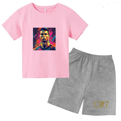 Summer Kids Ball Wear Creative Pattern Football Set T-shirt + Shorts Boys Girls 3-13 Years Old Sports Quick Drying T-shirt Set