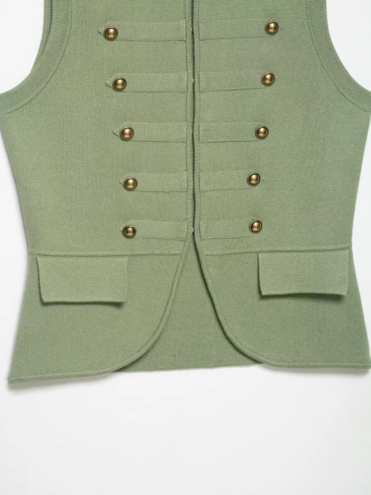 Women Knitting Tank Tops Camis 2026 Summer O-Neck Buttons Solid Sleeveless Female Elegant Street Top Clothing