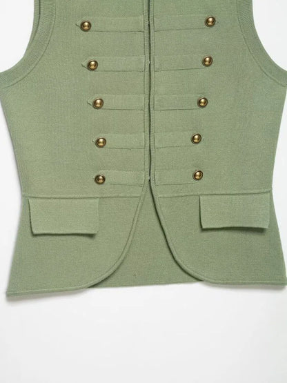 Women Knitting Tank Tops Camis 2026 Summer O-Neck Buttons Solid Sleeveless Female Elegant Street Top Clothing