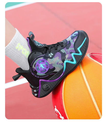Kids Basketball Shoes Ankle Support Sneakers Tactical Boots Breathable Boys Girls Sports Shoes Shock-absorbing Athletic Shoes