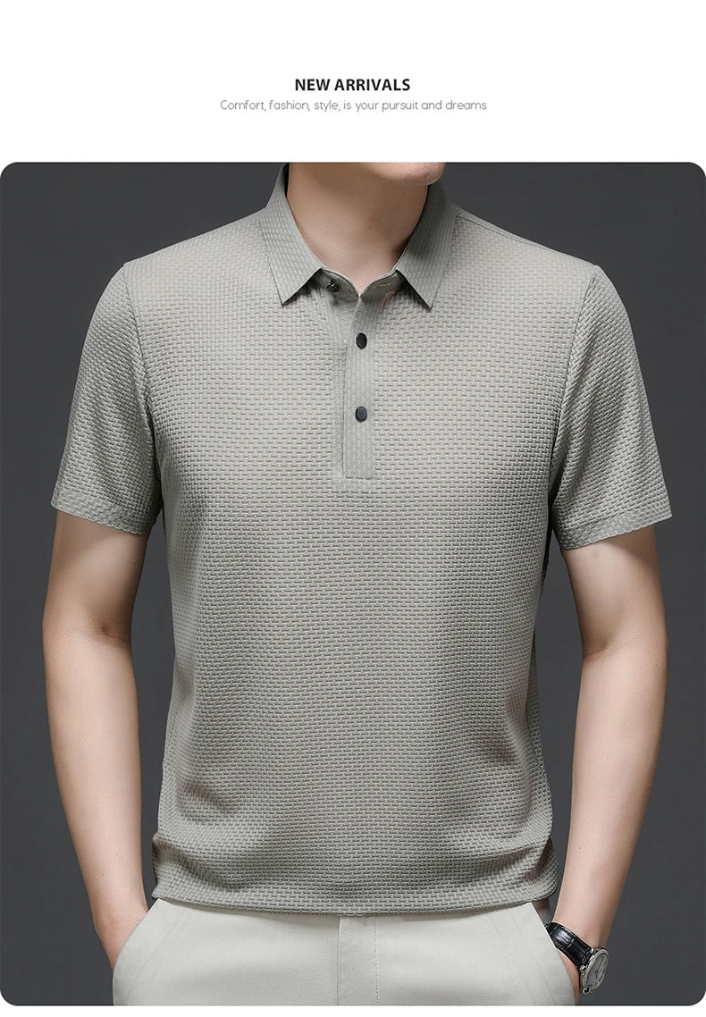 Upto EUR Sizes Tall Man Brand Top-Quality Men's Golf Shirt Lop-up Hollow Short-sleeved Polo Shirt SummerIce Silk Breathable Tee