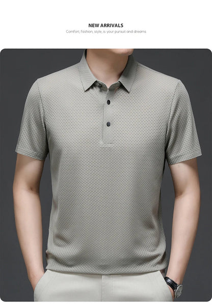 Upto EUR Sizes Tall Man Brand Top-Quality Men's Golf Shirt Lop-up Hollow Short-sleeved Polo Shirt SummerIce Silk Breathable Tee