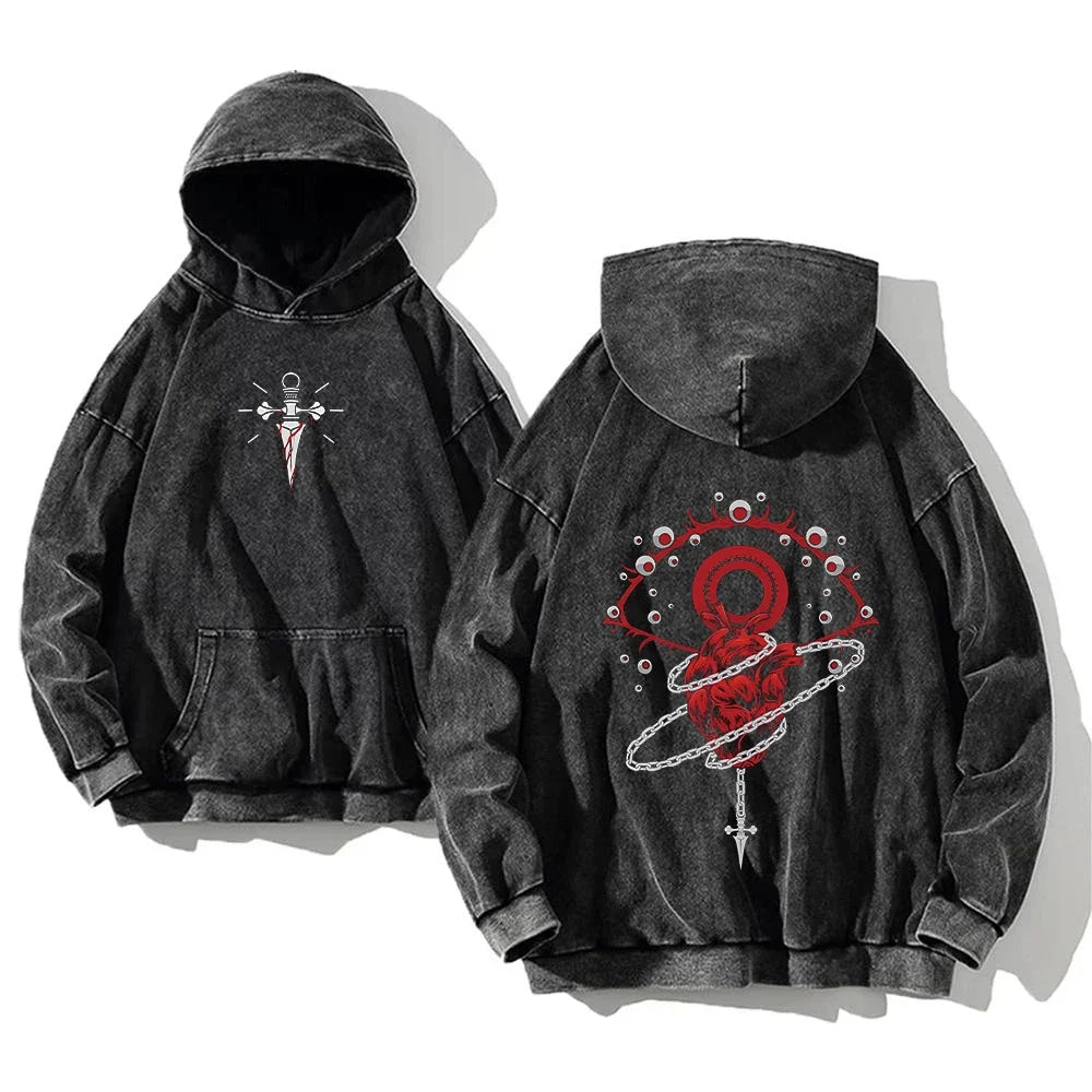 2024 Anime Hunter X Hunter Washed Hoodies Manga Printed Hoodies For Men Harajuku Pullover Contains Cotton Sweatshirts Clothing