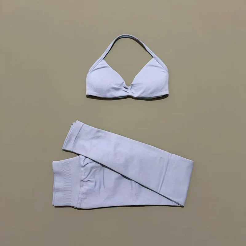 2 Pcs Seamless Yoga Sports Set for Women Resistant Backless Bra Pilates Fitness Workout Running Leggings Gym Suit
