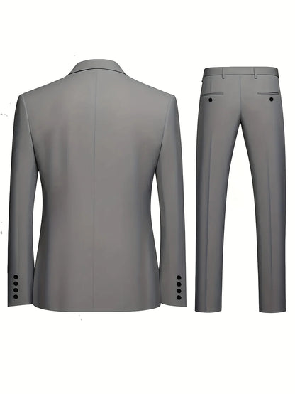 Men's Burgundy 2-Piece Suit Set (Blazer + Trousers Only, No Vest Included),Slim Fit Formal Business Wedding Party Jacket & Pants
