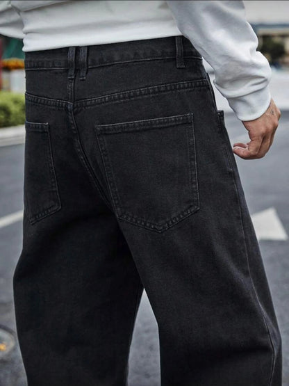 Men's Straight Jeans - Relaxed Fit with Great Drape, Tummy & Slimming Dark Grey Wash