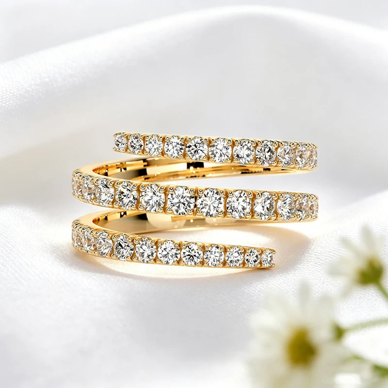 Gradient Gems Full Moissanite Rings for Women Open Stackable Ring Engagement D Vvs1 S925 Sterling Silver Promise Band