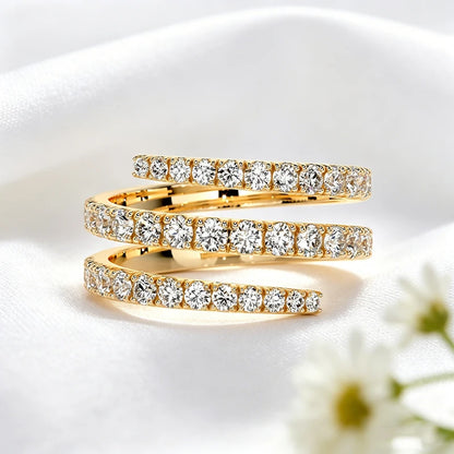 Gradient Gems Full Moissanite Rings for Women Open Stackable Ring Engagement D Vvs1 S925 Sterling Silver Promise Band