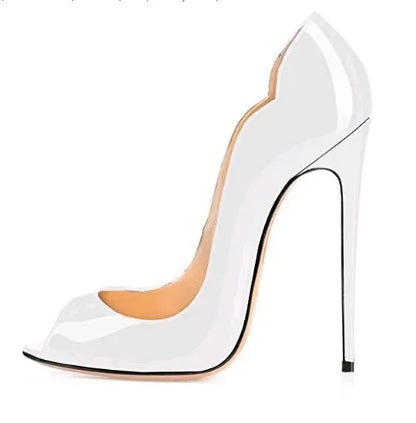 leopard print fish mouth patent leather high heels for women slim heels with pointed toes shallow mouth party shoes big size12cm