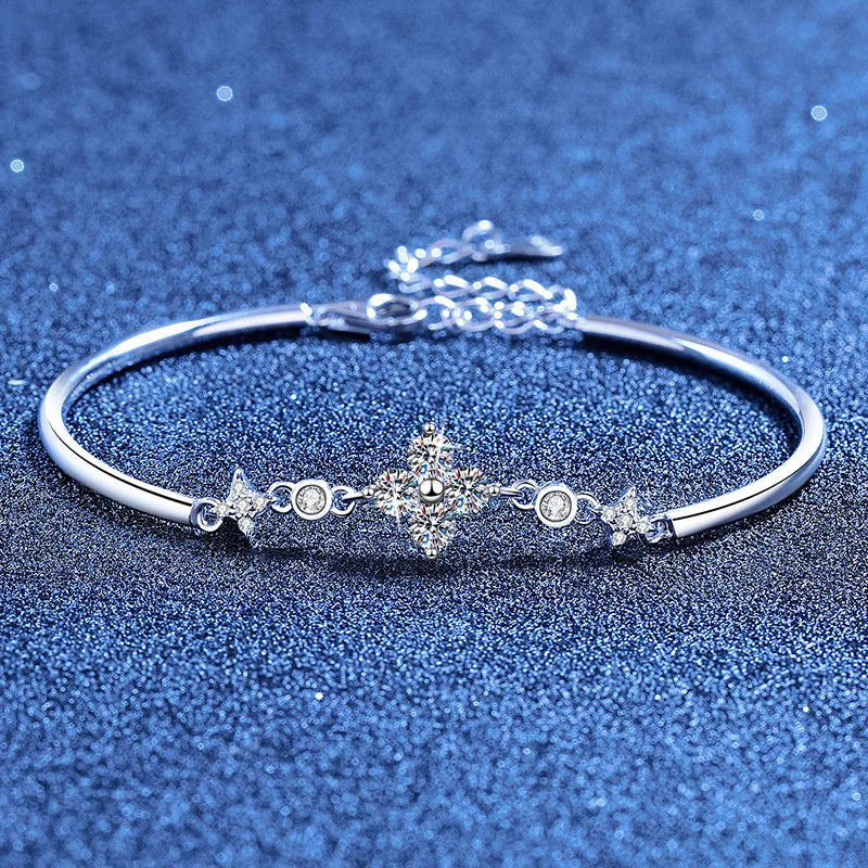 Lucky Clover GRA Certified 0.4cttw Moissanite Diamond Link Bracelet for Women 925 Silver Hand Chain Adjustable Bracelets