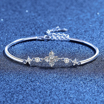 Lucky Clover GRA Certified 0.4cttw Moissanite Diamond Link Bracelet for Women 925 Silver Hand Chain Adjustable Bracelets