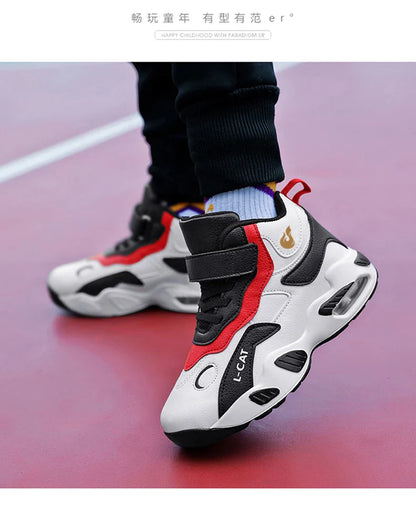 Children's High-top Basketball Shoes Anti-slip Basketball Combat Boots Boys Girls Outdoor Cushioned Sneakers Ankle Support Shoes