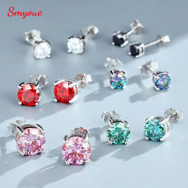 0.3-2CT Colorful Moissanite Studs Earrings for Women Sparkling Diamond Jewelry Certified 100% 925 Sterling Silver Earring