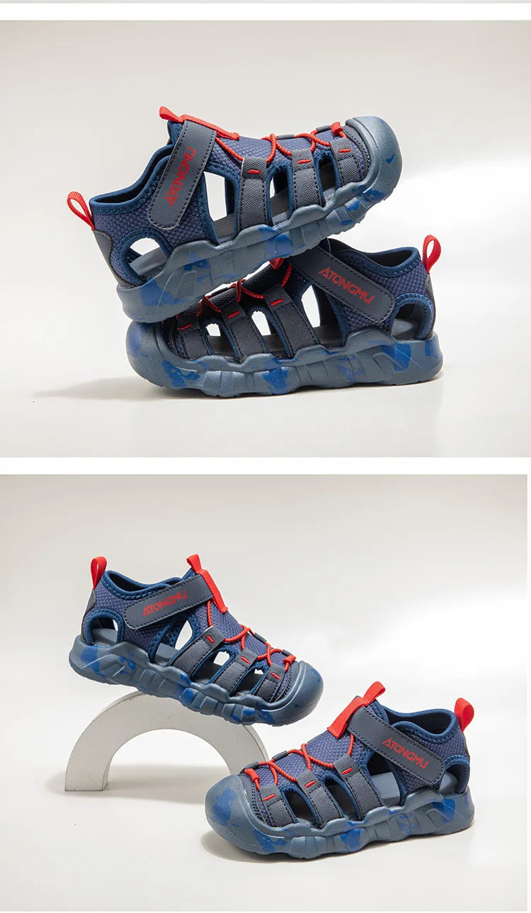 Children Summer Sports Sandals Girls Beach Outdoor Non-slip Hiking Shoes Boys Hollow Breathable Anti Collision Round Toe Sandals