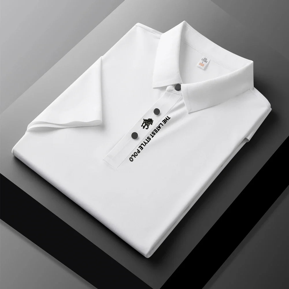 High quality silk breathable short sleeve POLO shirt men's lapel top 2024 summer new light luxury brand printed casual T-shirt