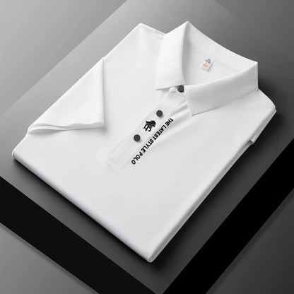 High quality silk breathable short sleeve POLO shirt men's lapel top 2024 summer new light luxury brand printed casual T-shirt