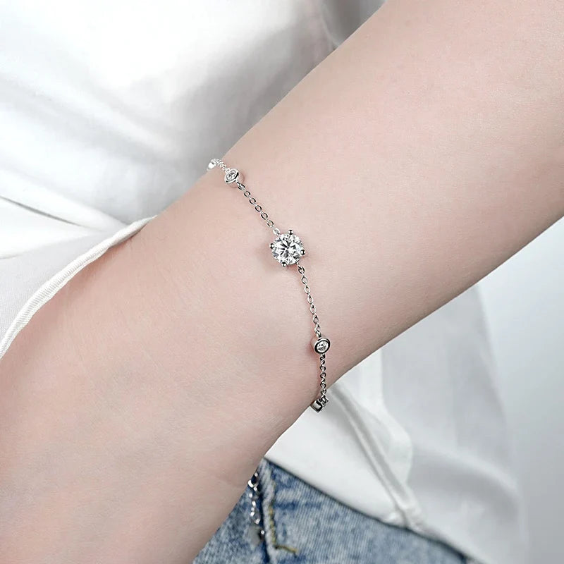 7 Stones 100% Real Moissanite Bracelets for Women D Color Four-claw S925 Sterling Silver Luxury Chain Lab Diamond Jewelry