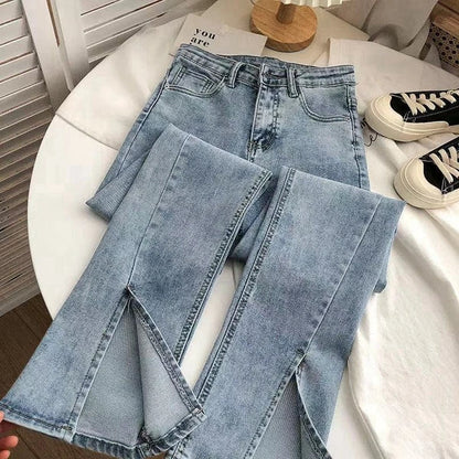 High Waist Boot Cut Pants Fashion Female All-Match Split Flared Jeans
