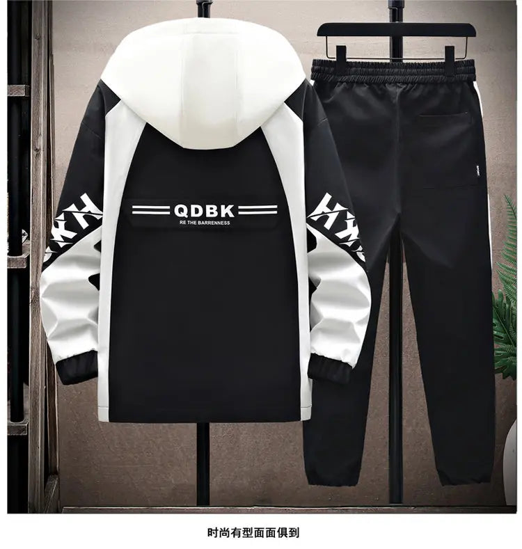 Spring Autumn Casual Men Sets Jacket + Pants Two Pieces Fashion Korean Trend Hooded Baseball Uniform Suit Man Outfit