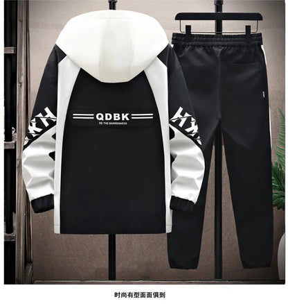 Spring Autumn Casual Men Sets Jacket + Pants Two Pieces Fashion Korean Trend Hooded Baseball Uniform Suit Man Outfit
