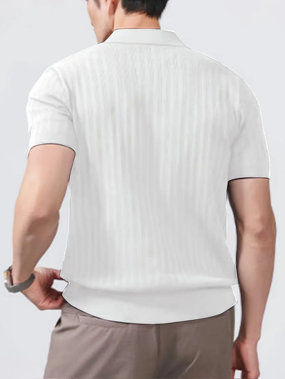 Cool and stylish men's ice-cold silk knitted polo shirt for summer, trendy brand polo shirt with a collared design, perfect for