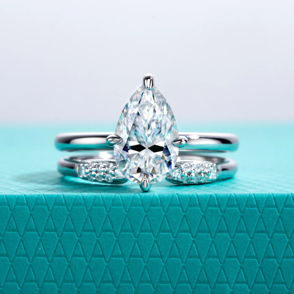 3ct Pear Moissanite Bridal Rings Set 925 Sterling Silver Adjustable Wedding Band Promise Ring Jewelry Gifts for Women