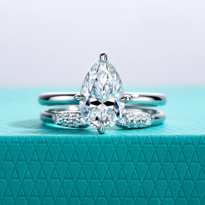 3ct Pear Moissanite Bridal Rings Set 925 Sterling Silver Adjustable Wedding Band Promise Ring Jewelry Gifts for Women