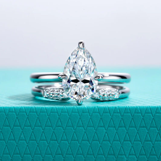 3ct Pear Moissanite Bridal Rings Set 925 Sterling Silver Adjustable Wedding Band Promise Ring Jewelry Gifts for Women