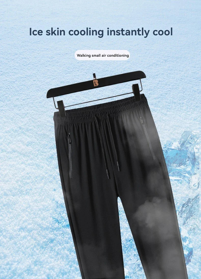 Summer Ice Silk Men Quick Drying Breathable Casual Pants Comfortable Loose Large Size High Elastic Outdoor Running Sports Pants