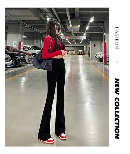 Autumn Winter American Sle High Waist Slim Fit Drapey Micro Flared Jeans Women's Premium Denim Pants