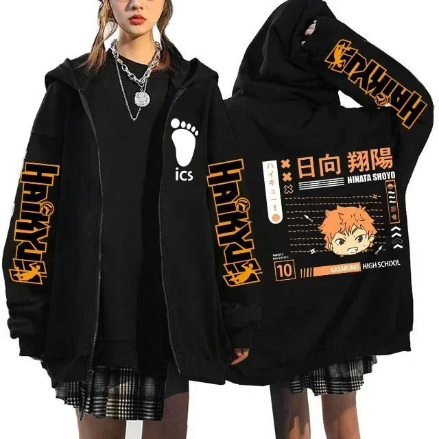 Haikyuu Graphic Zippper Jackets Sweatshirts Japanese Anime Manga Y2k Gothic Zip Up Hoodies Karasuno Fly High Harajuku Streetwear