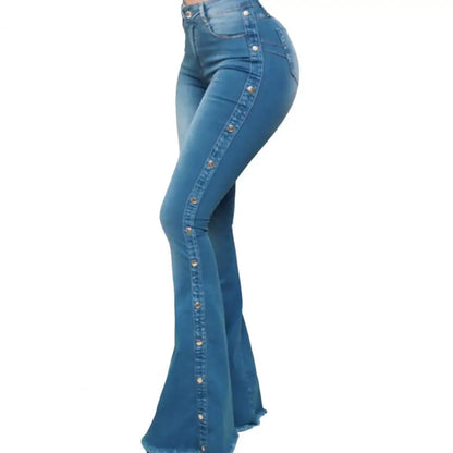 Mid Waisted Stretch Flare Jeans Women Denim Pants