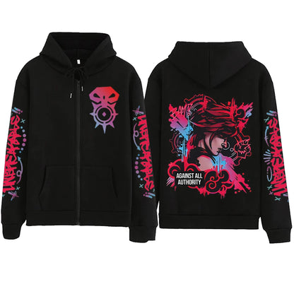 2025 Anime Arcane Vi Zipper Hoodie Harajuku Pullover Tops Long Sleeve Loose Casual Sweatshirts