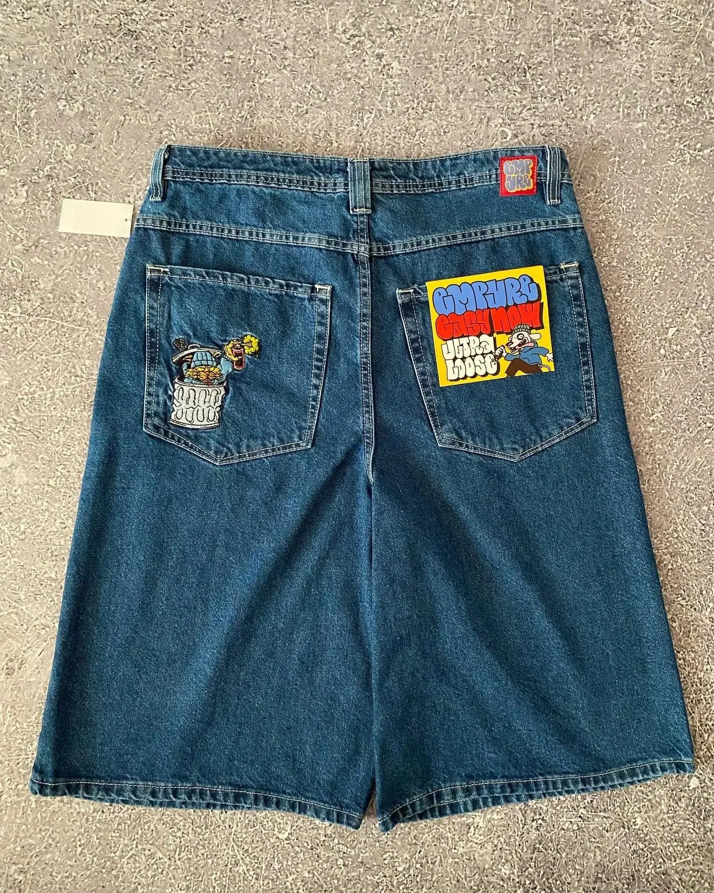 Shorts Letter Cartoon Patchwork Loose Jeans Wide Leg Pants Harajuku Rock Pants Men