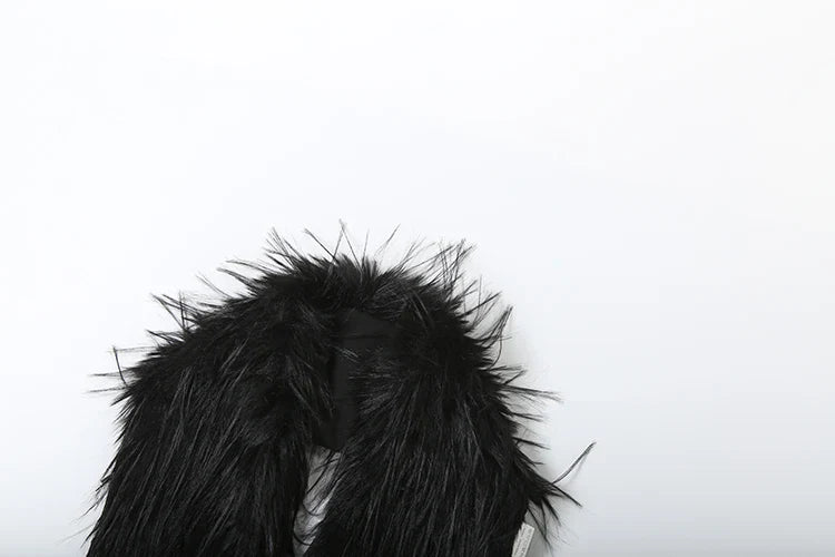 Hottie Sexy Furry Halter Top Women Fur Collar Backless Lace-Up Coquette Dark Punk Style Music Festival Clubwear Vests