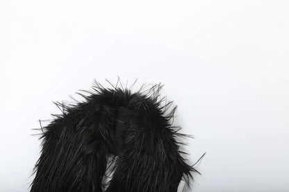 Hottie Sexy Furry Halter Top Women Fur Collar Backless Lace-Up Coquette Dark Punk Style Music Festival Clubwear Vests