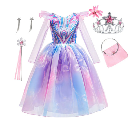 A Bruxa em West Role Play Vestido Glinda Brilhante Rosa Fantasia de Princesa Fantasia de Performance Palco Wicked Menina Vestidos